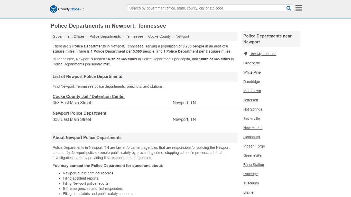 Police Departments - Newport, TN (Arrest Records & Police Logs)